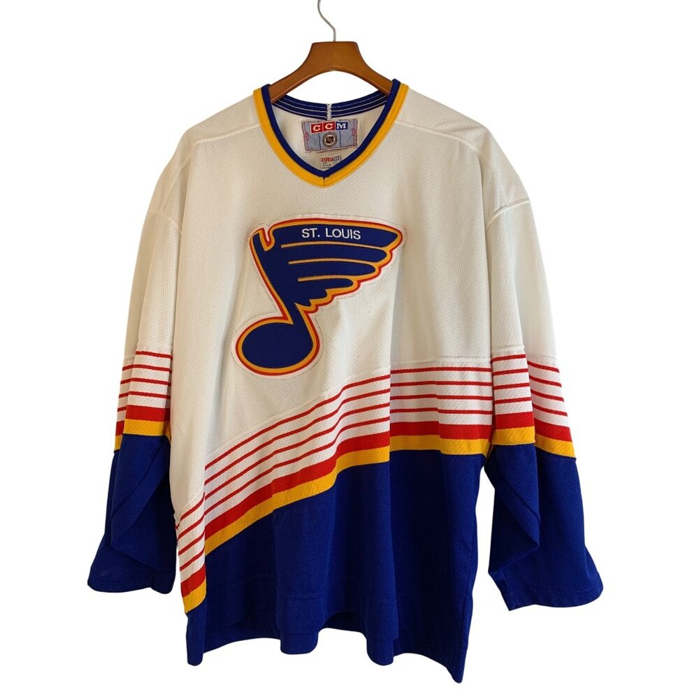 Vintage 90s CCM St. Louis Blues NHL Jersey XXL Air-Knit White Trumpet Canada - Picture 2 of 15